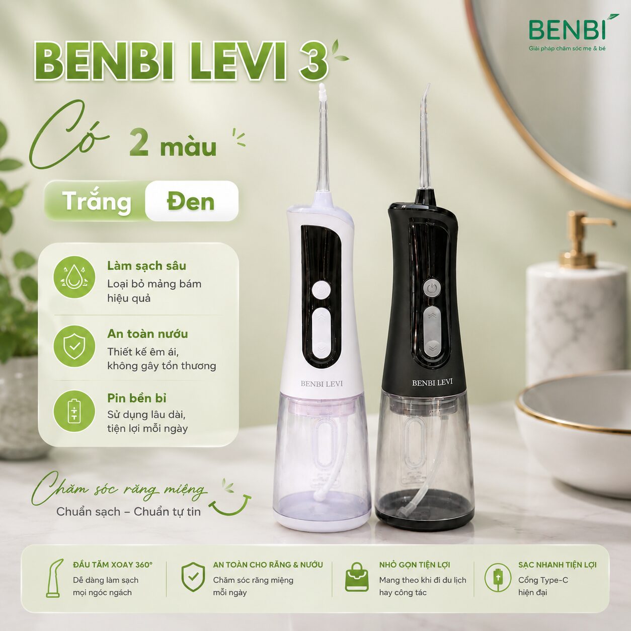 BenBi Levi 3 -màu sắc MÁY TĂM NƯỚC BENBI LEVI 3 – TRI KỈ NỤ CƯỜI